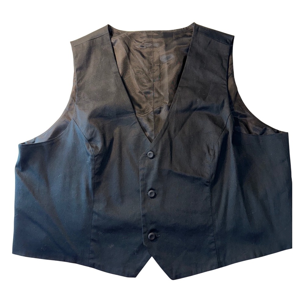 Womens Black V-Neck Button Down Tailored Suit Vest Lined Formal Waistcoat